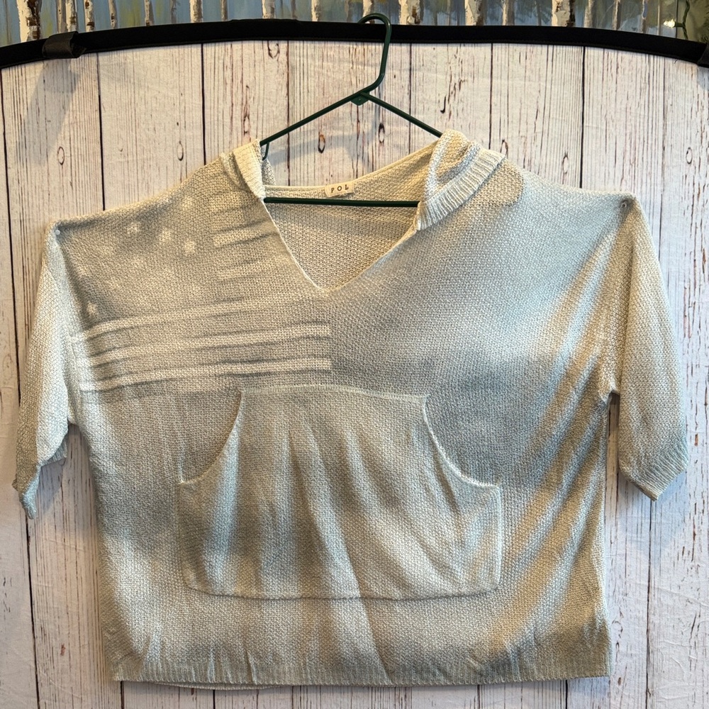 POL Cream Knit V-Neck Hoodie
